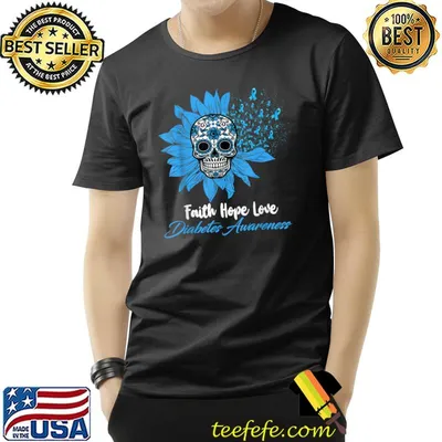 Funny Skull Blue Ribbon Diabetes Awareness Family Support T-Shirt