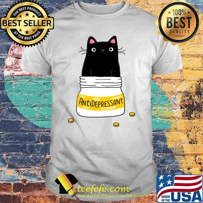 FUR ANTIDEPRESSANT . Cute black cat illustration. A gift for a pet lover. Classic T-Shirt