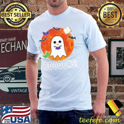Ghost Book Boo Reading Booooks Halloween Library Teachers T-Shirt