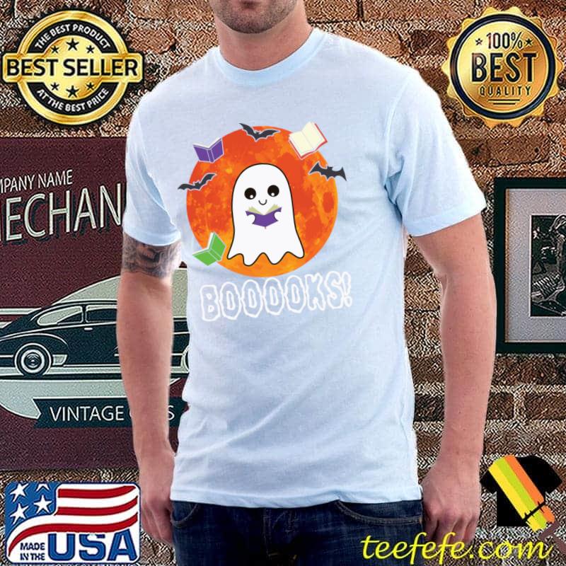 Ghost Book Boo Reading Booooks Halloween Library Teachers T-Shirt