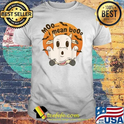 Ghost Cow Moo I Mean Boo Moon Halloween Pumpkin T-Shirt