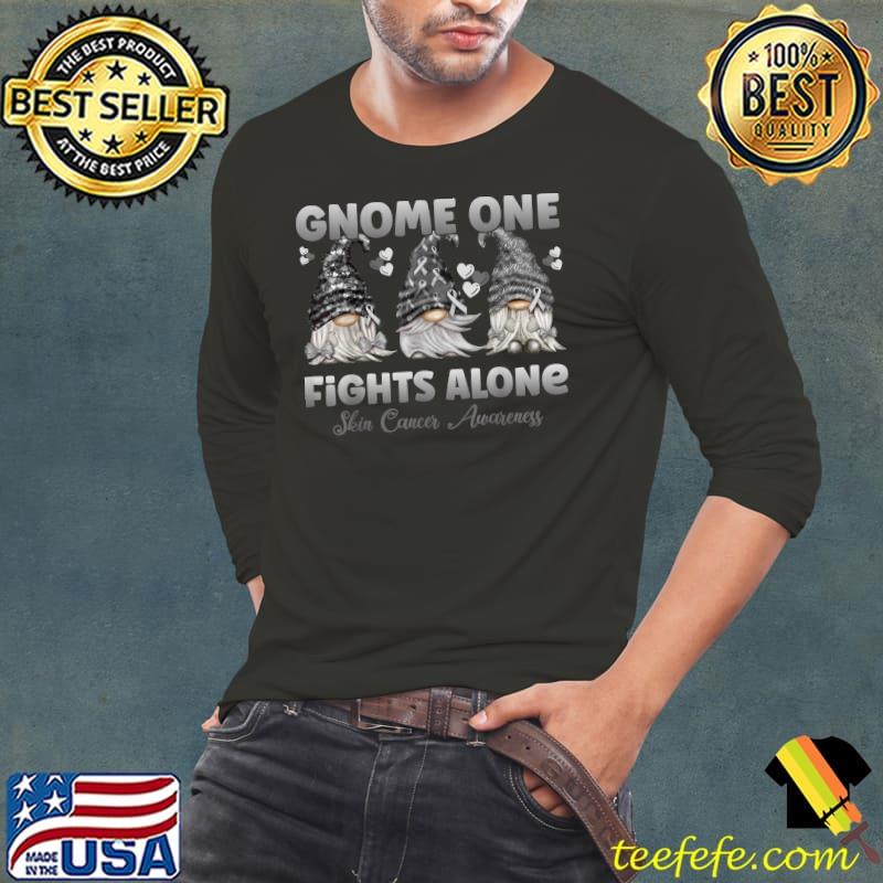 Gnome One Fights Alone Black Skin Cancer Awareness T-Shirt Long Sleeve Tee Gnome One Fights Alone Black Skin Cancer Awareness T-Shirt Long Sleeve Tee
