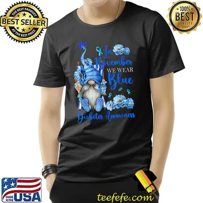 Gnomes In November We Wear Blue Diabetes Awareness T-Shirt
