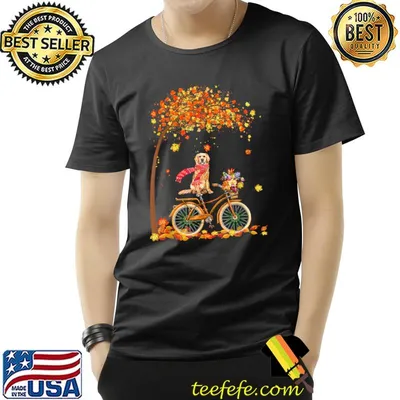 Golden Retriever Riding Bicycle Autumn Leaves Cute Fall T-Shirt
