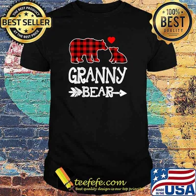 Granny Bear Shirt, Red Buffalo Plaid Grandma Bear Pajama T-Shirt