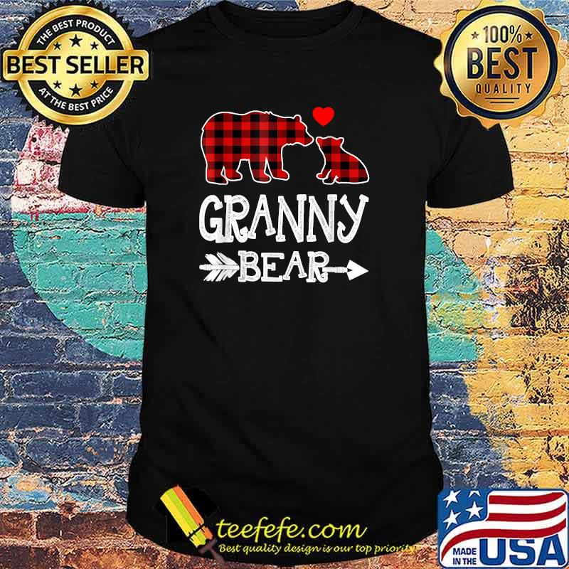 Granny Bear Shirt, Red Buffalo Plaid Grandma Bear Pajama T-Shirt