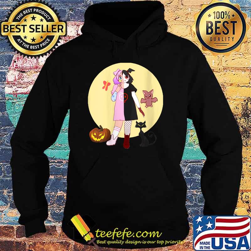 Half Vampire Girl with Pumpkin & Black Cat Halloween Special T-Shirt Hoodie Half Vampire Girl with Pumpkin & Black Cat Halloween Special T-Shirt Hoodie