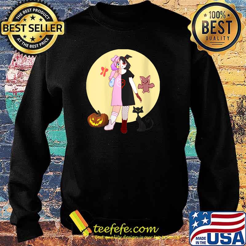 Half Vampire Girl with Pumpkin & Black Cat Halloween Special T-Shirt Sweater Half Vampire Girl with Pumpkin & Black Cat Halloween Special T-Shirt Sweater