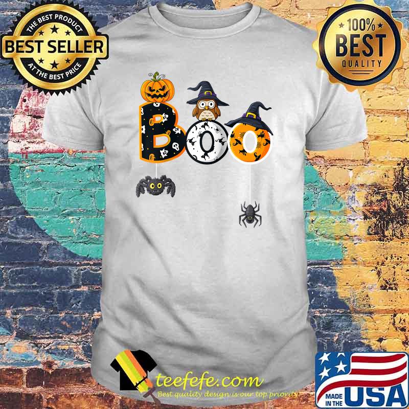 Halloween Boo Owl With Witch Hat Spiders Boys Girls Kids Raglan Baseball T-shirt