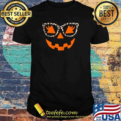 Halloween Costume Jack O' Lantern Pumpkin Face Women Leopard T-Shirt