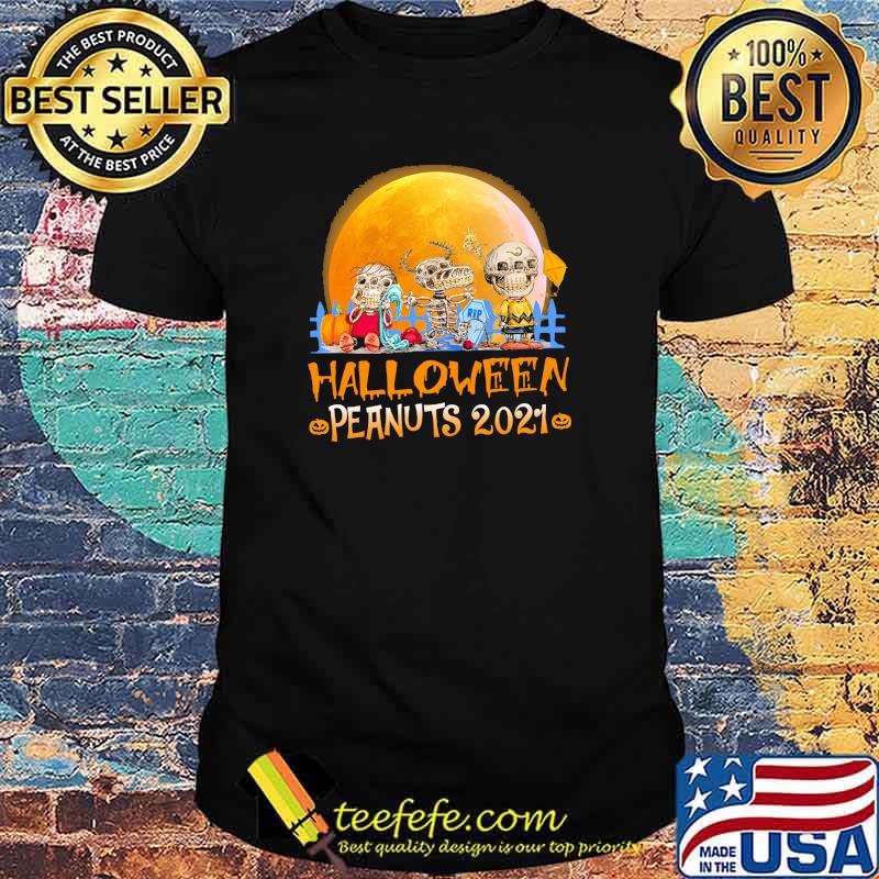 Halloween peanuts 2021 skeleton charlie snoopy blood moon shirt