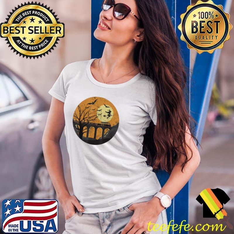 Halloween railroad witch on broom moon T-Shirt Ladies Tee Halloween railroad witch on broom moon T-Shirt Ladies Tee