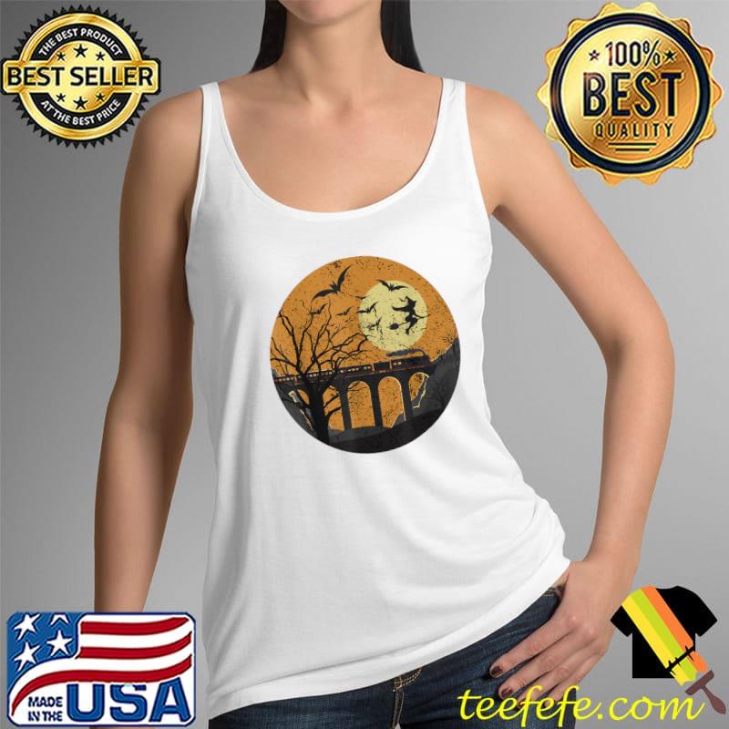 Halloween railroad witch on broom moon T-Shirt Tank Top Halloween railroad witch on broom moon T-Shirt Tank Top