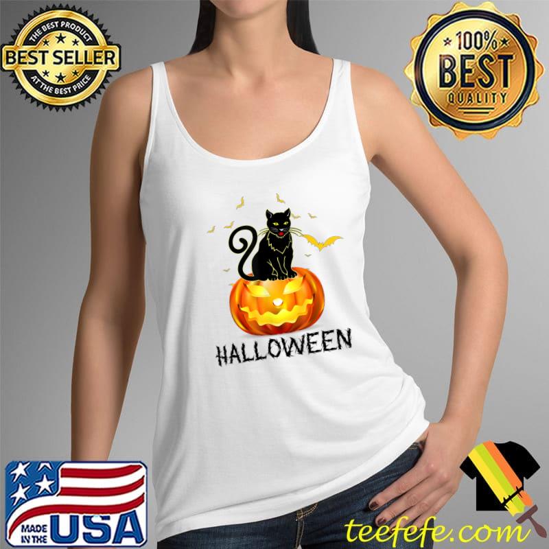 Halloween Scary Pumpkin Smile Black Cat Casual Costume T-Shirt Tank Top Halloween Scary Pumpkin Smile Black Cat Casual Costume T-Shirt Tank Top