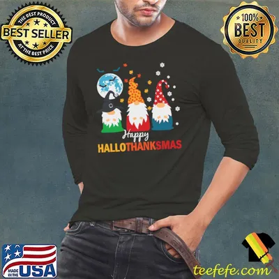 Halloween Thanksgiving Christmas Happy HalloThanksMas Gnomes T-Shirt