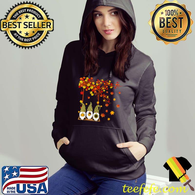Halloween Three Gnomes Hat Leopard Pumpkin Fall Leaves T-Shirt