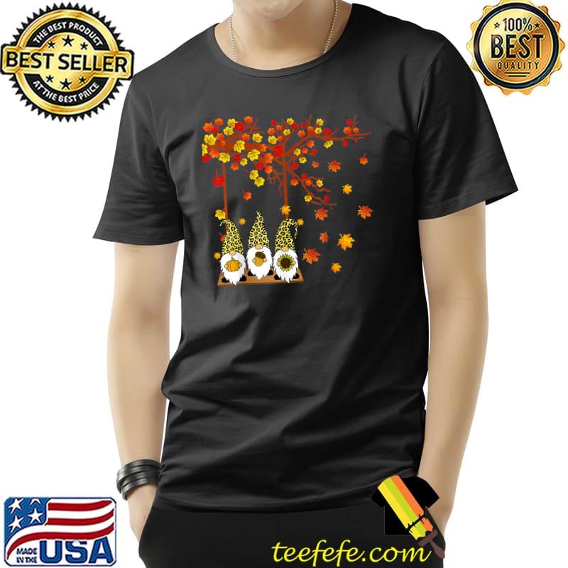 Halloween Three Gnomes Hat Leopard Pumpkin Fall Leaves T-Shirt Unisex Halloween Three Gnomes Hat Leopard Pumpkin Fall Leaves T-Shirt Unisex