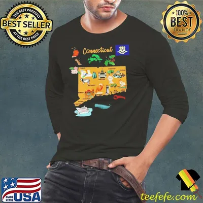 Hand Drawn Illustration Of Connecticut Map Tourist Places Shirt