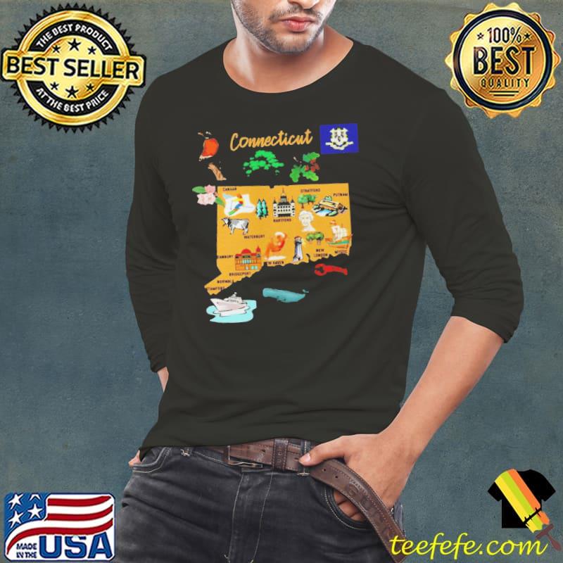 Hand Drawn Illustration Of Connecticut Map Tourist Places Shirt