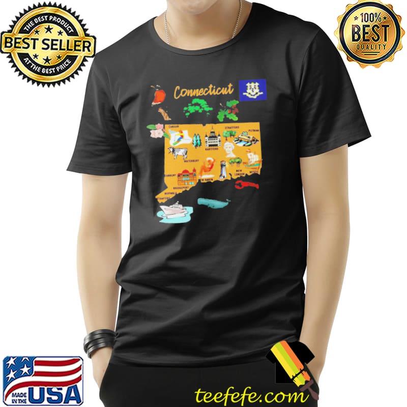 Hand Drawn Illustration Of Connecticut Map Tourist Places Shirt Unisex Hand Drawn Illustration Of Connecticut Map Tourist Places Shirt Unisex