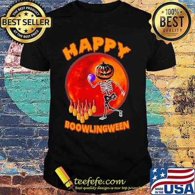 Happy Boowlingween Skeleton Pumpkin Blood Moon Halloween shirt