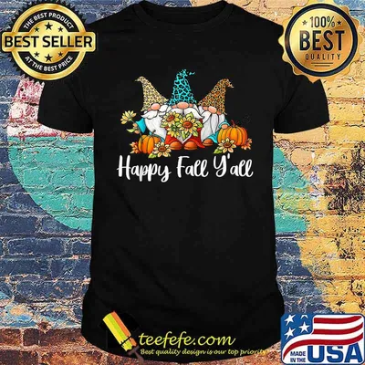 Happy Fall Y'all Gnome Leopard Pumpkin Autumn Thanksgiving T-Shirt