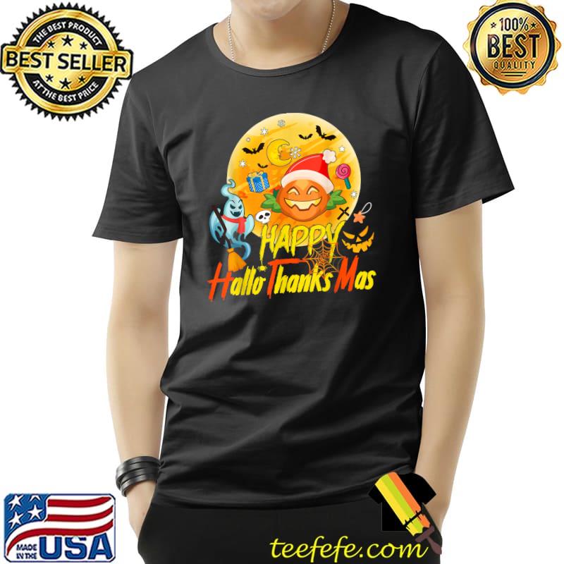 Happy Hallo Thanks Mas Scary Pumpkin Ghost Halloween T-Shirt