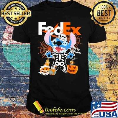 Happy halloween stitch with Fedex logo shirt