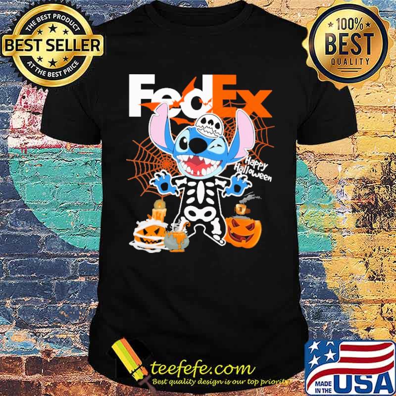 Happy halloween stitch with Fedex logo shirt