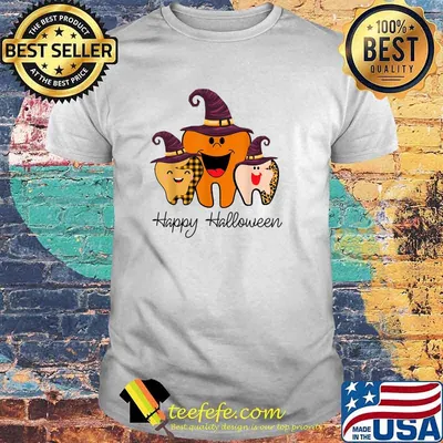 Happy Halloween Tooth Witch Leopard Fall Dentist Dental T-Shirt