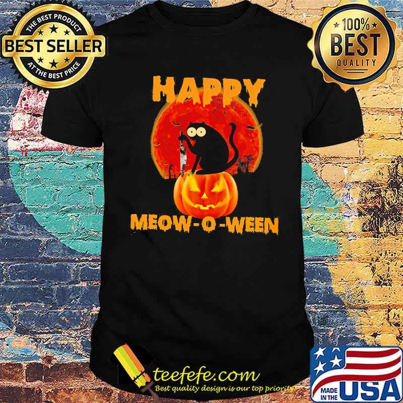 Happy meow o ween pumpkin blood moon halloween shirt