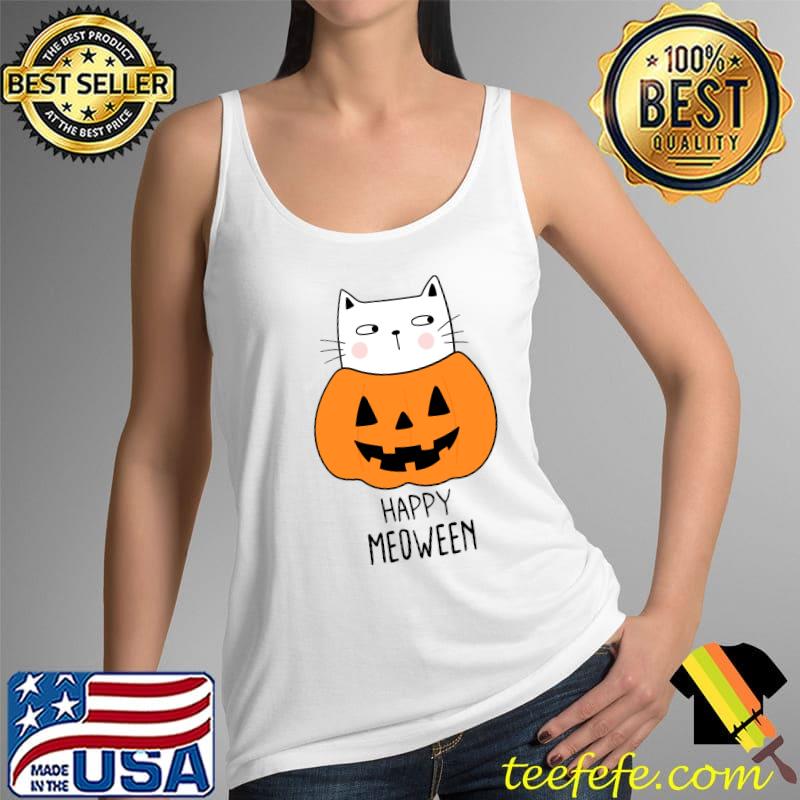 Happy Meoween Cat Pumpkin Halloween T-Shirt Tank Top Happy Meoween Cat Pumpkin Halloween T-Shirt Tank Top