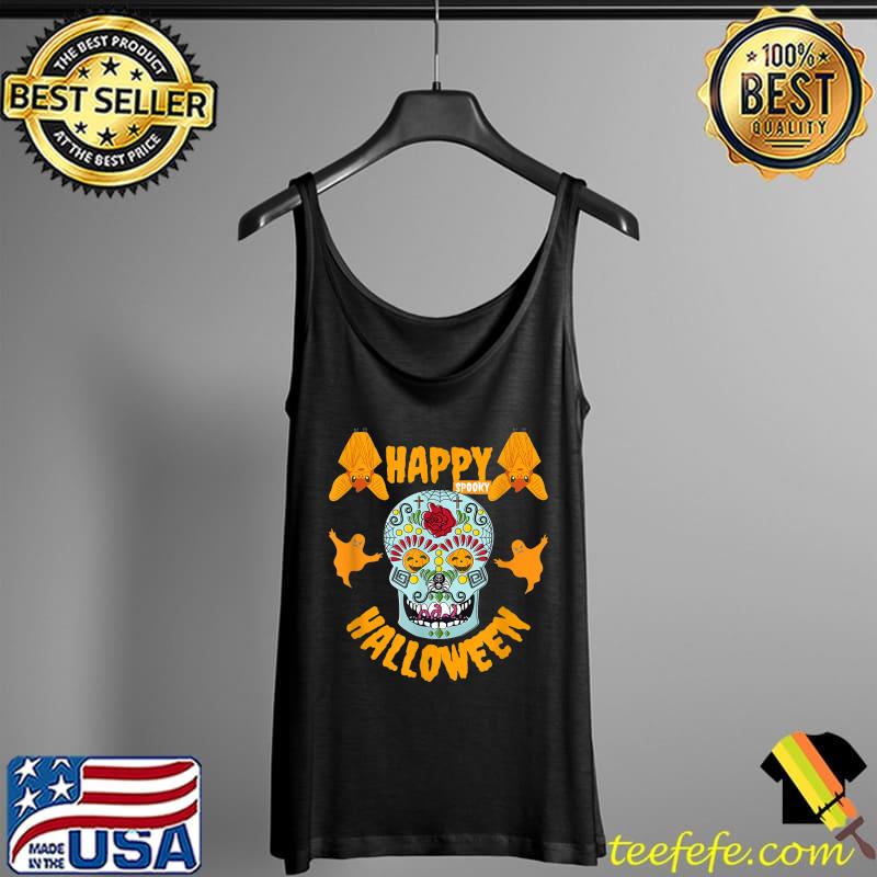 Happy Spooky Halloween Pumpkin Eyes Skeleton Bats & Ghosts T-Shirt Tank Top Happy Spooky Halloween Pumpkin Eyes Skeleton Bats & Ghosts T-Shirt Tank Top