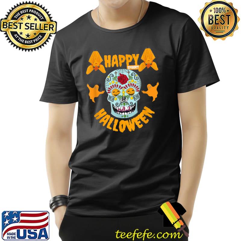 Happy Spooky Halloween Pumpkin Eyes Skeleton Bats & Ghosts T-Shirt Unisex Happy Spooky Halloween Pumpkin Eyes Skeleton Bats & Ghosts T-Shirt Unisex