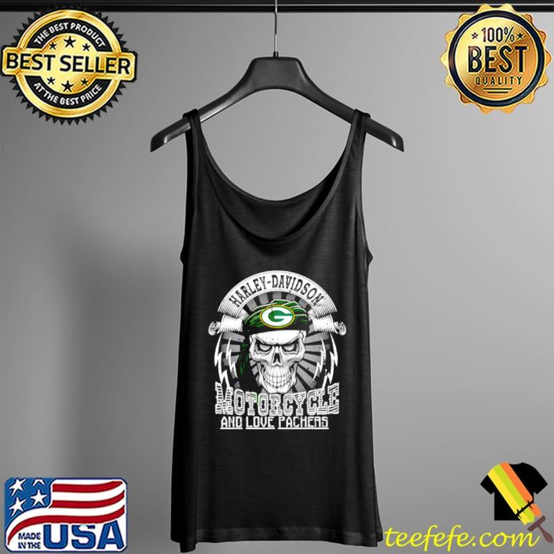 Green Bay Packers Harley Daivsion Skull Shirt - High-Quality