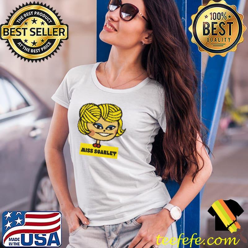 Hasbro Clue Miss Scarlet Big Face Premium T-Shirt Ladies Tee Hasbro Clue Miss Scarlet Big Face Premium T-Shirt Ladies Tee