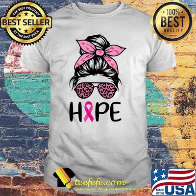 Hope Messy Bun Leopard Pink Ribbon Breast Cancer Awareness T-Shirt