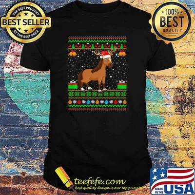 Horse Lover Santa Hat Matching Ugly Horse Christmas T-Shirt
