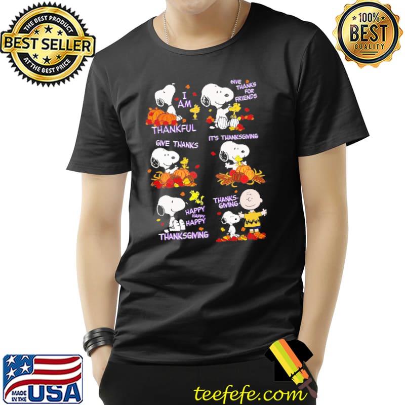 I am thankful give thanks for friends give thanks happy thanksgiving snoopy and charlie brown shirt