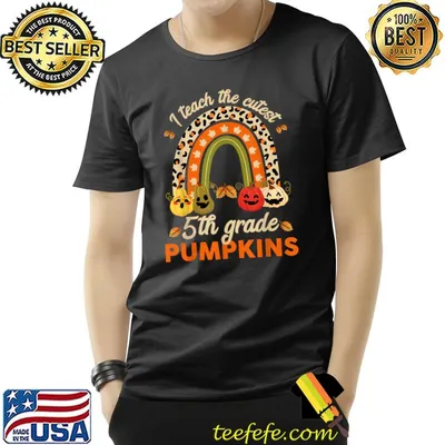 I Teach the Cutest 5th Grade Pumpkin Leopard Rainbow, Leaf Halloween T-Shirt