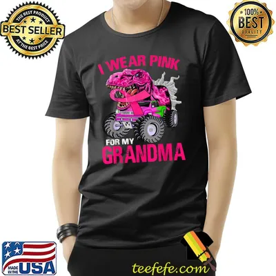 I Wear Pink For My Grandma Breast Cancer Dinosaur Driving Off-road Vehicle T-Shirt