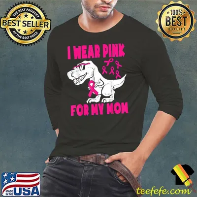 I Wear Pink For My Mom Dinosaur Wearing Glasses Breast Cancer Awareness T-Shirt