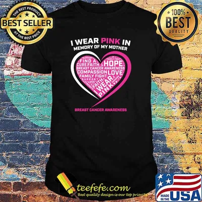 I Wear Pink In Memory Of My Mom Breast Cancer Heart Graphic T-shirt