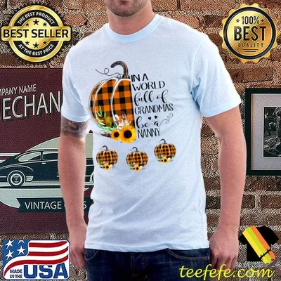 In a World Full of Grandmas Be a Nanny Plaid Pumpkin T-shirt