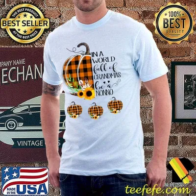 In a World Full of Grandmas Be a Nonno Plaid Pumpkin T-Shirt