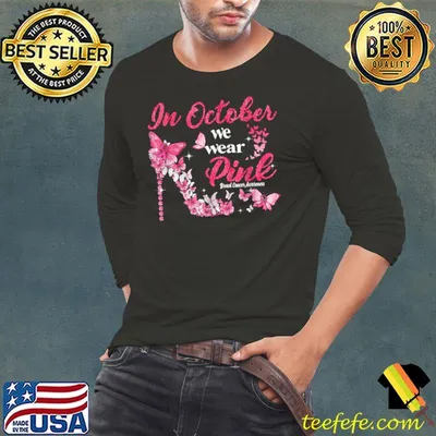 In October We Wear Pink Butterflies Breast Cancer Awareness T-Shirt