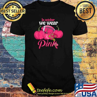 In October We Wear Pink Football Pumpkin Breast Cancer Awareness T-Shirt