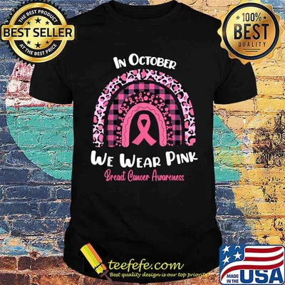In October We Wear Pink Leopard Caro Rainbow Breast Cancer Awareness T-Shirt