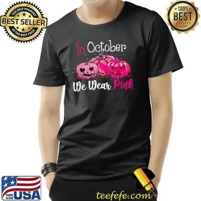 In October We Wear Pink Pumpkin Breast Cancer Halloween T-Shirt