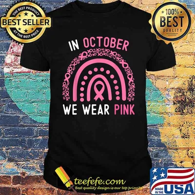 In October We Wear Pink Rainbow Ribbon Polka Breast Cancer Awareness T-Shirt